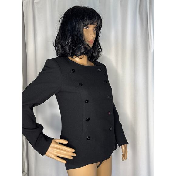 Vtg Albert Nipon pure wool black double breasted military style blazer Small - Picture 7 of 14
